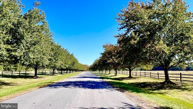 view of road with a rural view