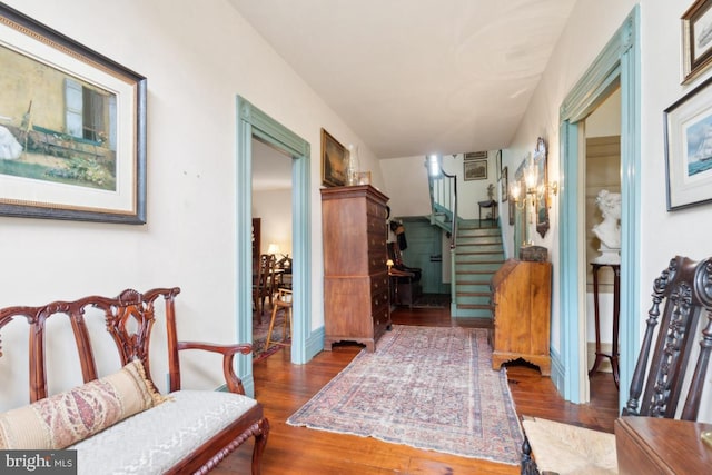 interior space with dark hardwood / wood-style flooring