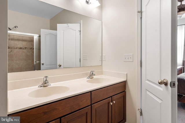 bathroom with dual bowl vanity