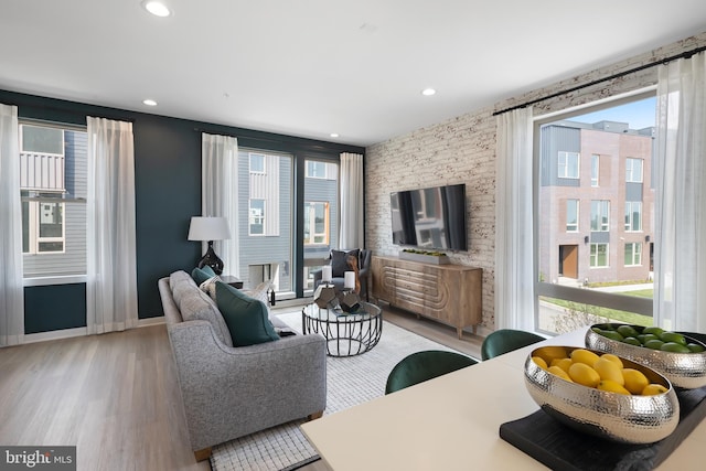 living room with light hardwood / wood-style floors