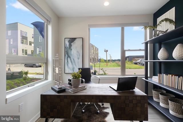 home office featuring wood-type flooring