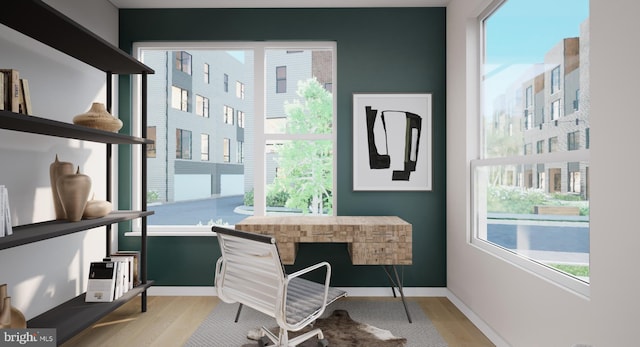 office area featuring light hardwood / wood-style floors