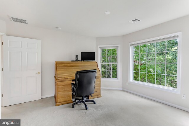 office area with light colored carpet