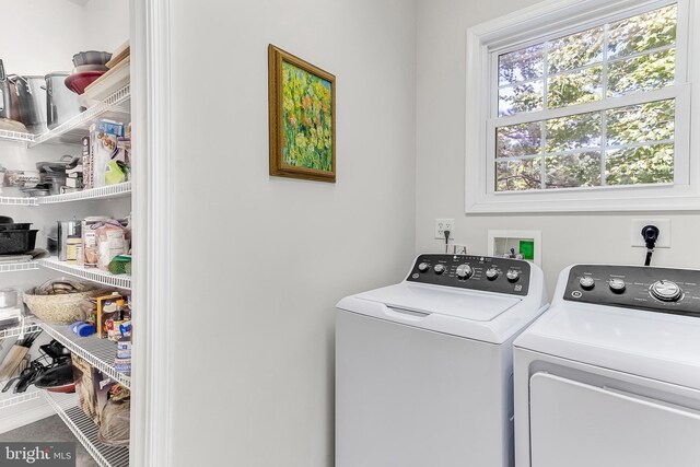 washroom featuring washing machine and clothes dryer