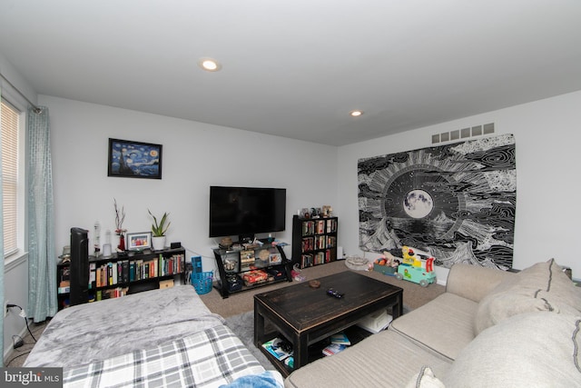 living room with carpet flooring and a healthy amount of sunlight