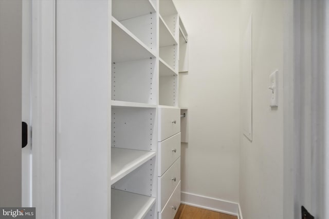 walk in closet with hardwood / wood-style floors