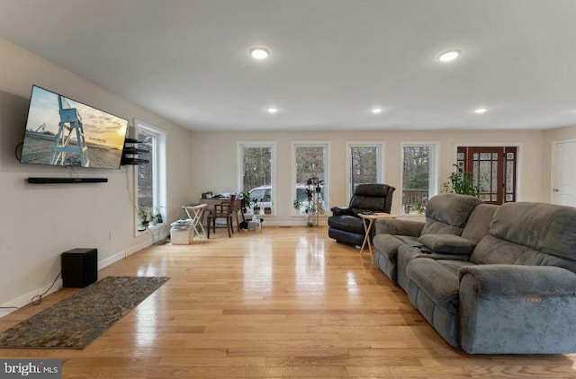 living room with light hardwood / wood-style flooring