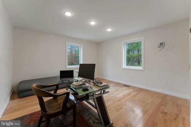 home office featuring light wood-type flooring