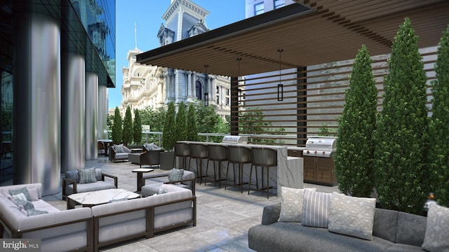 view of patio featuring outdoor lounge area and a bar