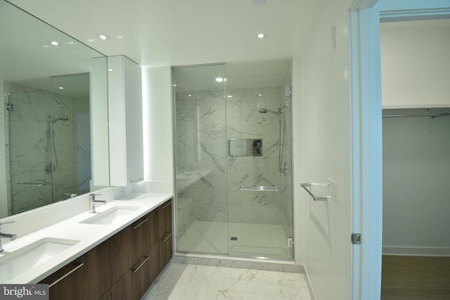 bathroom with vanity and walk in shower