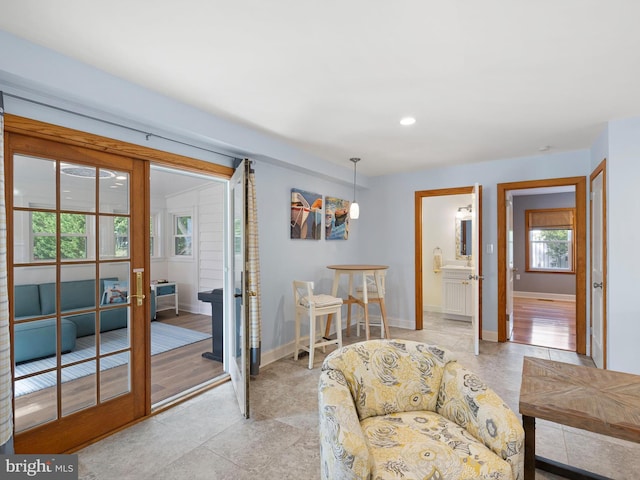 living area with light wood-type flooring