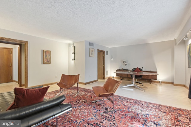 living room featuring a textured ceiling