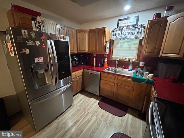 kitchen featuring sink, stainless steel appliances, and light wood-type flooring