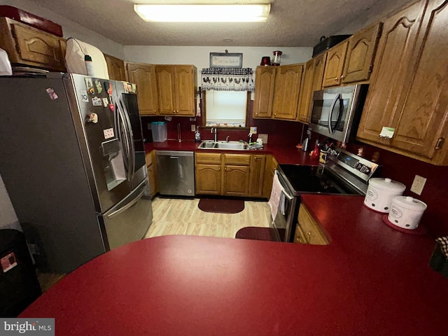 kitchen with light wood-type flooring, sink, and stainless steel appliances