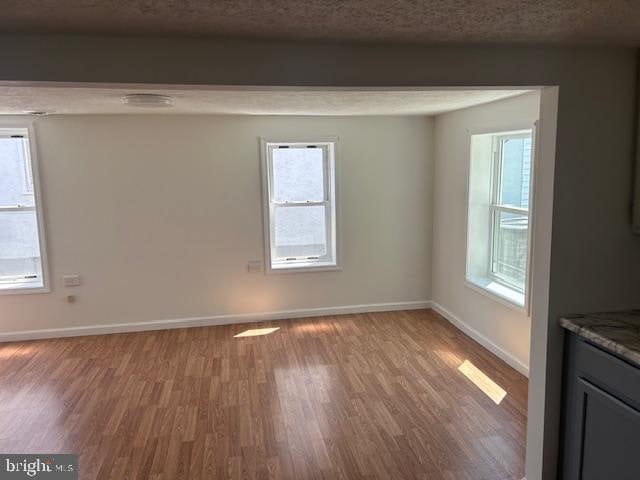 interior space with hardwood / wood-style flooring and a textured ceiling