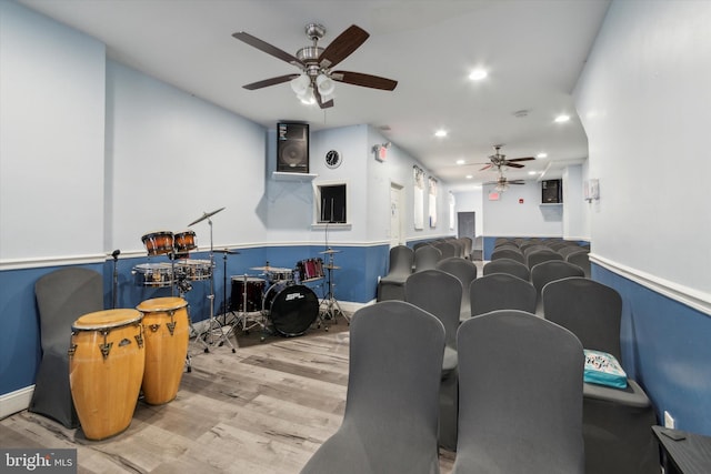 interior space featuring ceiling fan and wood-type flooring