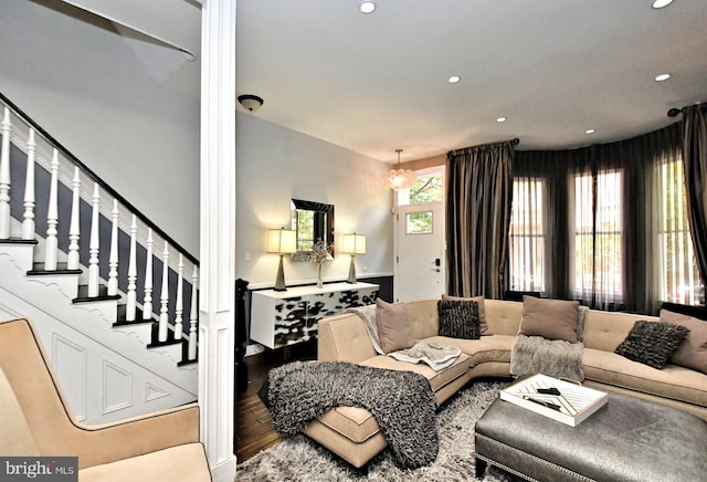 living room with hardwood / wood-style floors