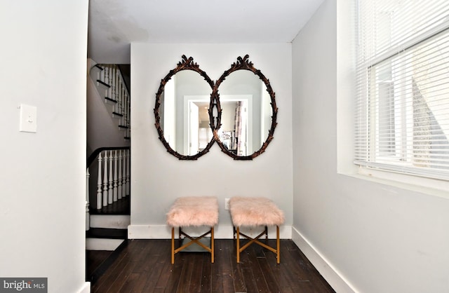 sitting room with dark hardwood / wood-style flooring