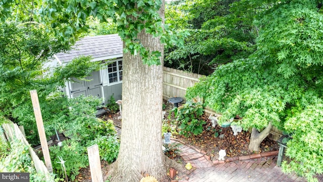 view of yard featuring a shed