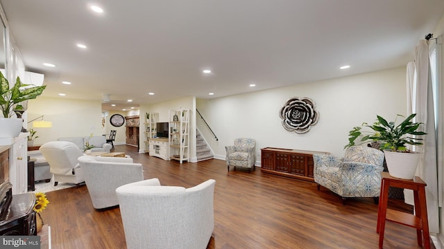 living room with dark wood-type flooring