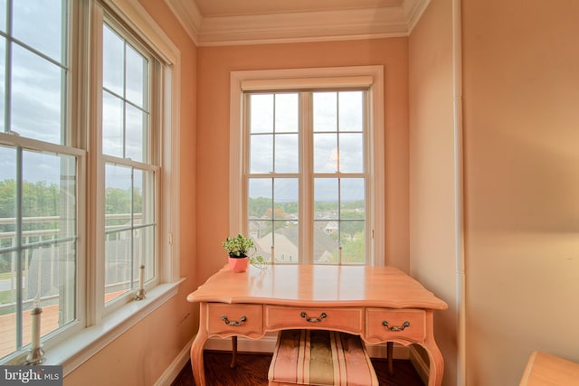 office with a healthy amount of sunlight and ornamental molding