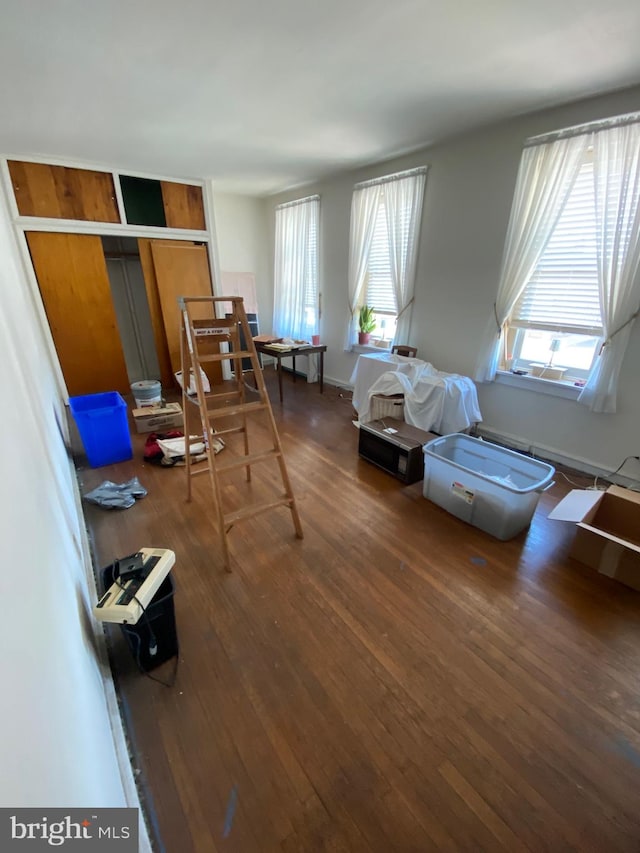 sitting room featuring dark wood-type flooring