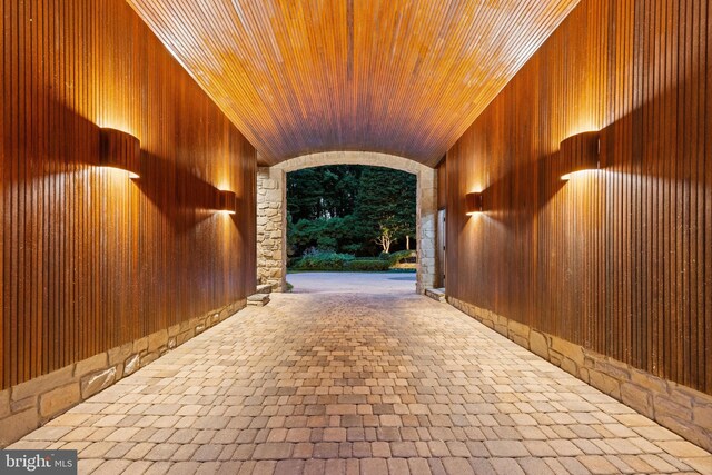 interior space with wooden ceiling