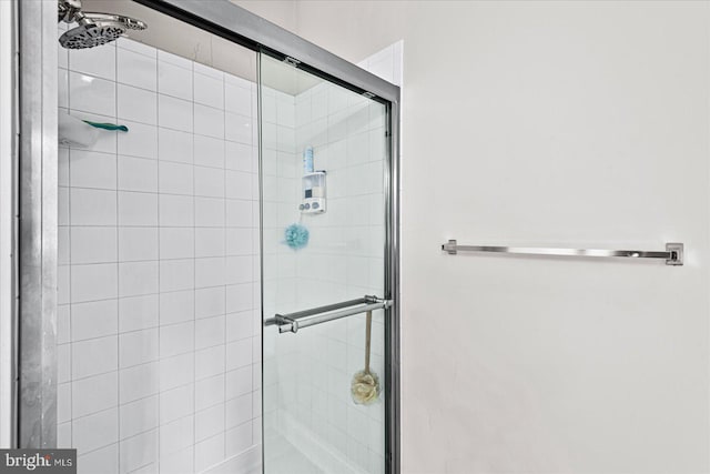 bathroom featuring a shower with shower door