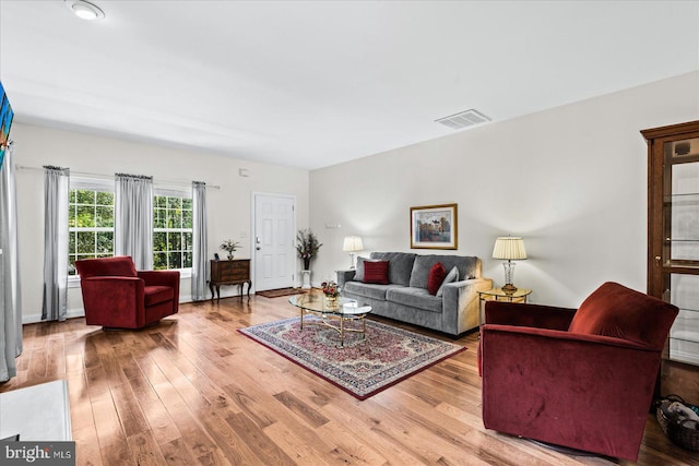 living room with light wood-type flooring