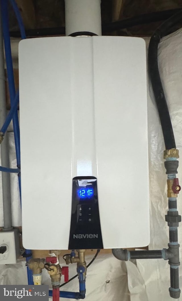 interior details with tankless water heater