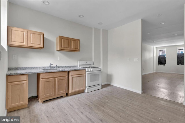 kitchen with light wood-type flooring, sink, and gas range gas stove