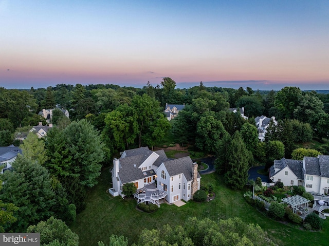 view of aerial view at dusk