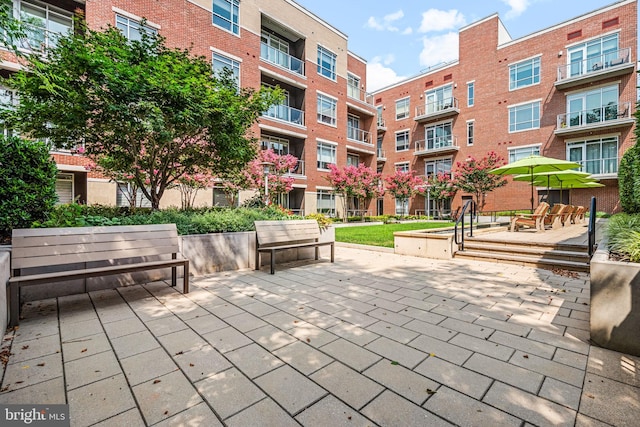 view of community with a patio