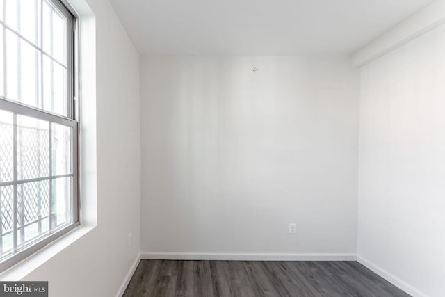 unfurnished room featuring a wealth of natural light and dark wood-type flooring