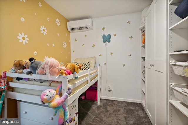 carpeted bedroom featuring a wall mounted AC