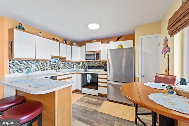 500 32nd St Unit A, Ocean City, MD 21842 - kitchen featuring stainless steel appliances, a peninsula, light countertops, a sink, and tasteful backsplash