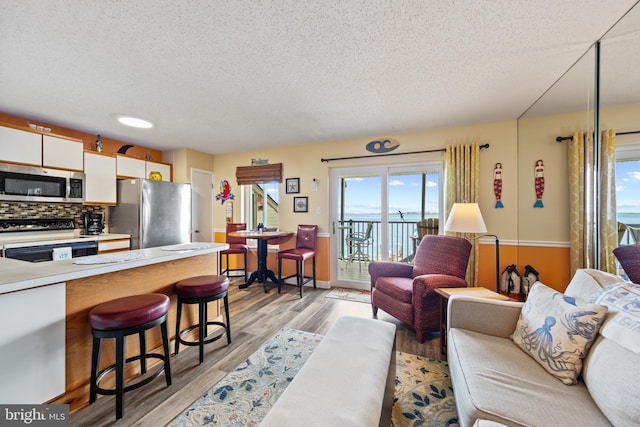 500 32nd St Unit A, Ocean City, MD 21842 - living room featuring a textured ceiling, healthy amount of natural light, and light wood-style floors