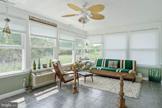 sunroom featuring ceiling fan and a healthy amount of sunlight