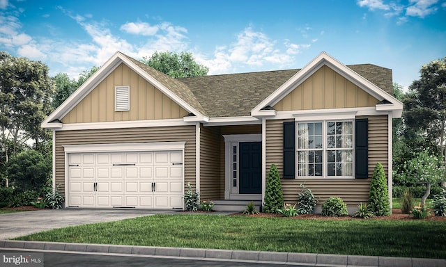 view of front of home with a garage and a front lawn