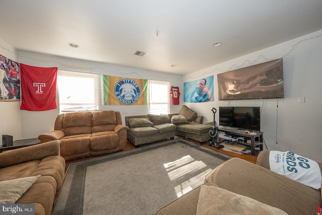 living room with carpet