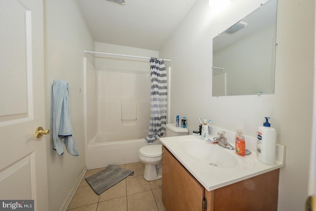 full bathroom featuring toilet, vanity, shower / bath combo, and tile patterned flooring