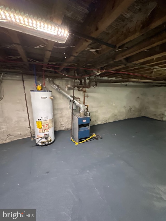 basement featuring gas water heater