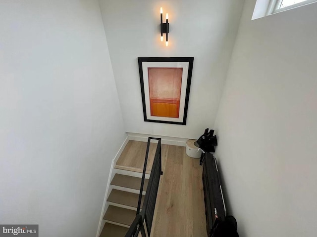 stairway featuring hardwood / wood-style floors