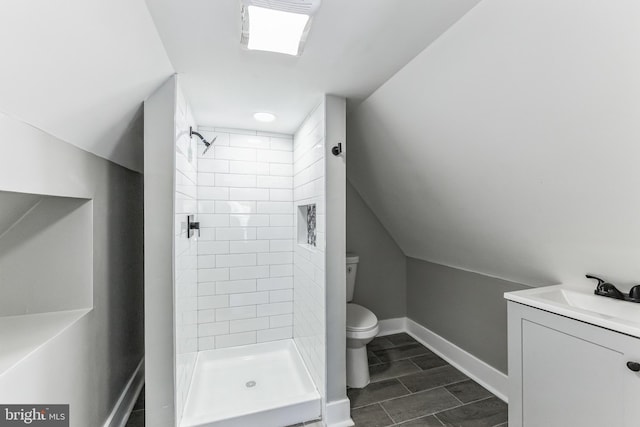 89 E Barber Ave, Woodbury, NJ 08096 - full bath featuring toilet, a stall shower, lofted ceiling, and vanity