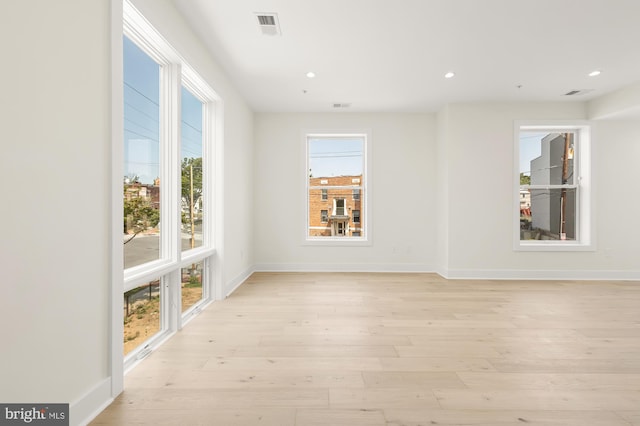 empty room with light wood-type flooring and a wealth of natural light