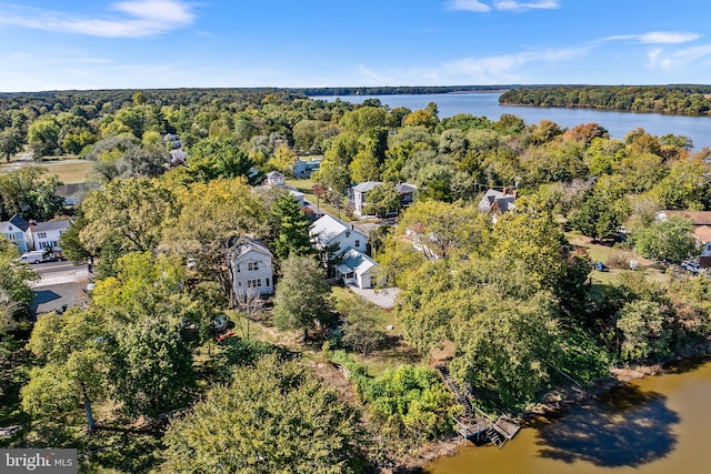 drone / aerial view featuring a water view