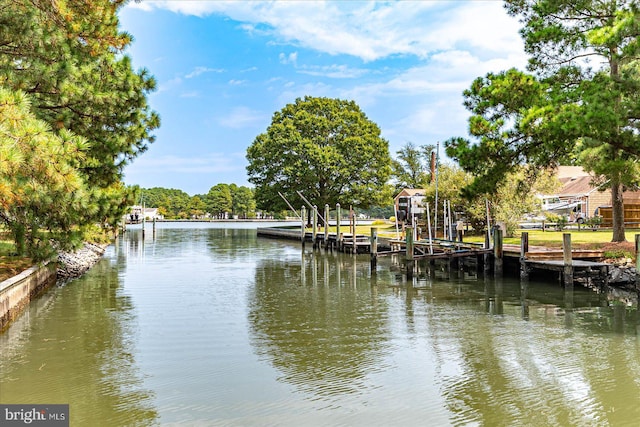 dock area with a water view