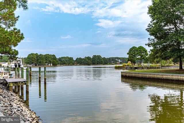 view of dock with a water view