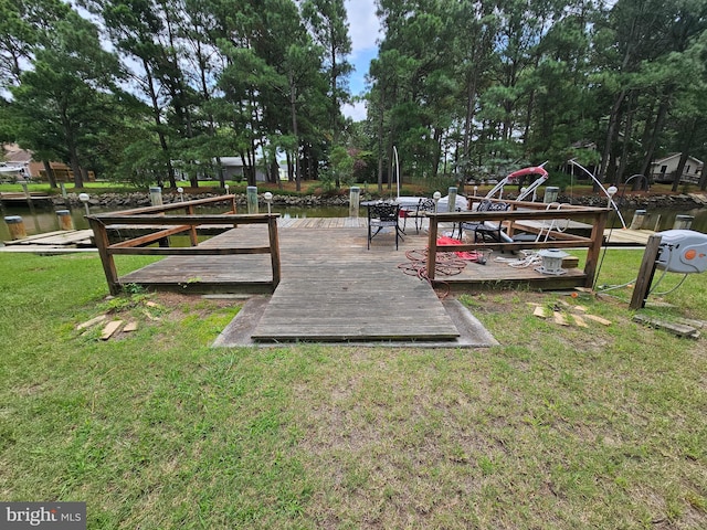 surrounding community featuring a lawn and a deck with water view