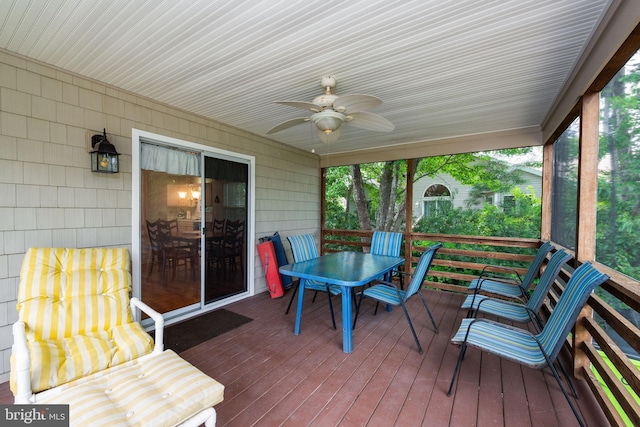 sunroom / solarium featuring plenty of natural light and ceiling fan